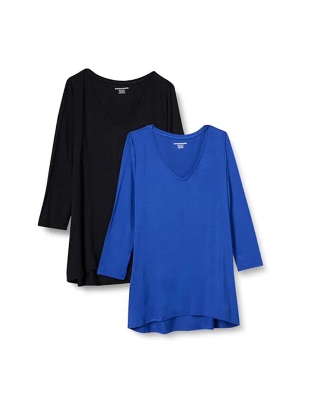 Womens V Neck Swing Tunic Top Three Quarter Sleeve Stretch Casual Blouse Soft